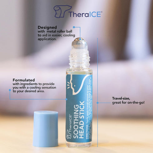 TheraICE Rx Soothing Head Stick 10 ml (.33-Oz) Essential Oil Roll on Aromatherapy: Peppermint, Lavender, Eucalyptus