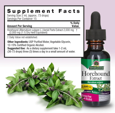 Nature's Answer Horehound with Organic Alcohol, 1-Fluid Ounce