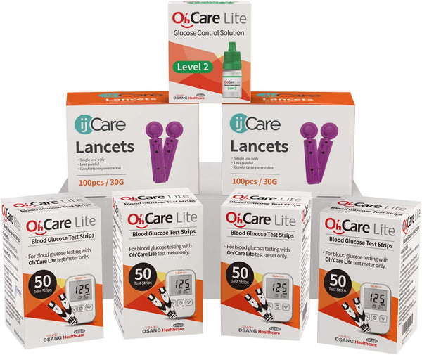 Oh’Care Lite Blood Sugar Testing Monitor, Glucose Test Strips, Lancets, Control Solution for Accurate Blood Testing