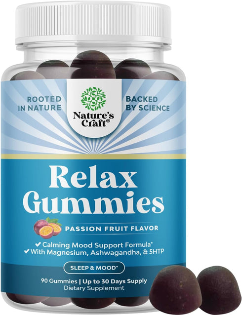 Calming Gummies for Adults with Ashwagandha and Magnesium - Relaxing Stress Gummies with L Theanine, 90 Count