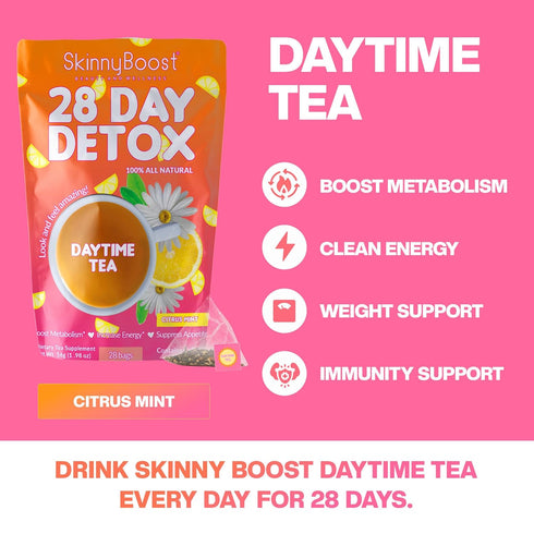 SkinnyBoost 28 Day Detox Daytime Tea - CITRUS MINT (28 Tea Bags), Supports Metabolism Boost