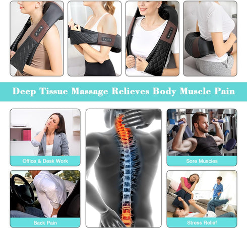 Shiatsu Neck Massager with Heat - Deep Tissue 4D Kneading Massage Pillow for Back, Shoulder, Body Pain Relief, Home,