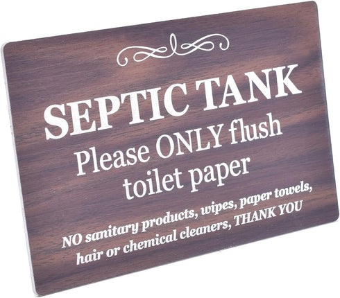 Stylish Walnut Effect Septic Tank Adhesive Sign, Plaque for Toilet, Bathroom, W.C