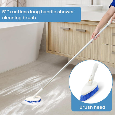 Qaestfy Shower Scrubber Cleaning Brush Combo, Adjustable Long Handle Scrub Brush for Bathroom Cleaning