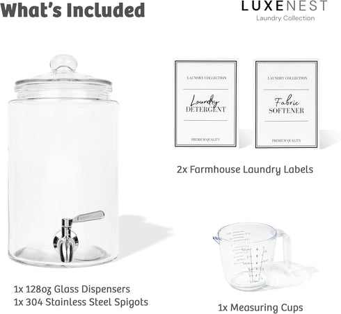 LUXENEST 1 4L (1 Pack) Large Gallon Laundry Liquid Detergent Dispenser with Spigots and Measuring Cups, Laundry Soap