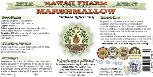 Hawaii Pharm Marshmallow Alcohol-Free Liquid Extract, Organic Marshmallow, 2 oz