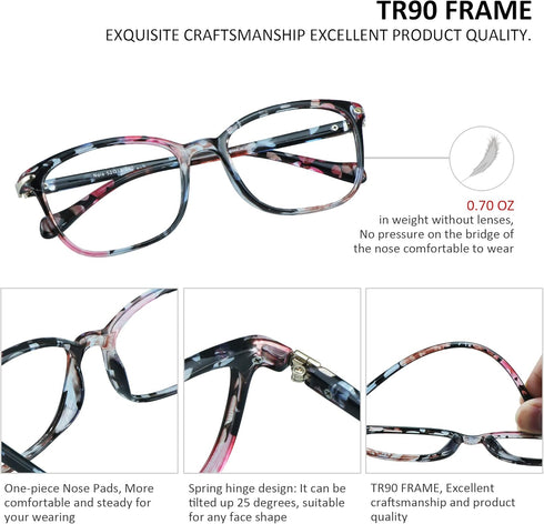 VisionGlobal Blue Light Blocking Glasses for Women, Anti Eyestrain Stylish Square Frame, +1.00 Magnification