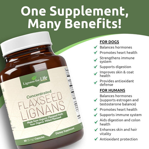 Lignans For Life Flaxseed Lignans for Dogs & People, Omega 3 Fatty Acids, 15mg, 180 Capsules, 1 Pack