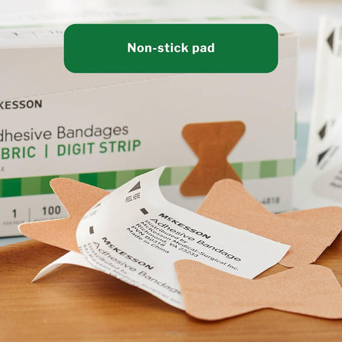 McKesson Adhesive Bandages, Sterile Fabric Digit Fingertip, Tan, 1.7 in x 2 in, 100 Count