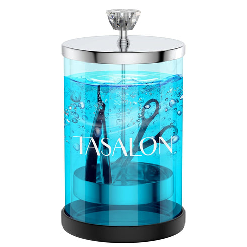 TASALON Barber Jar (25 oz) - Stainless Cap and Durable Glass, Disinfectant Jar with Removable Basket for Salon or Nail