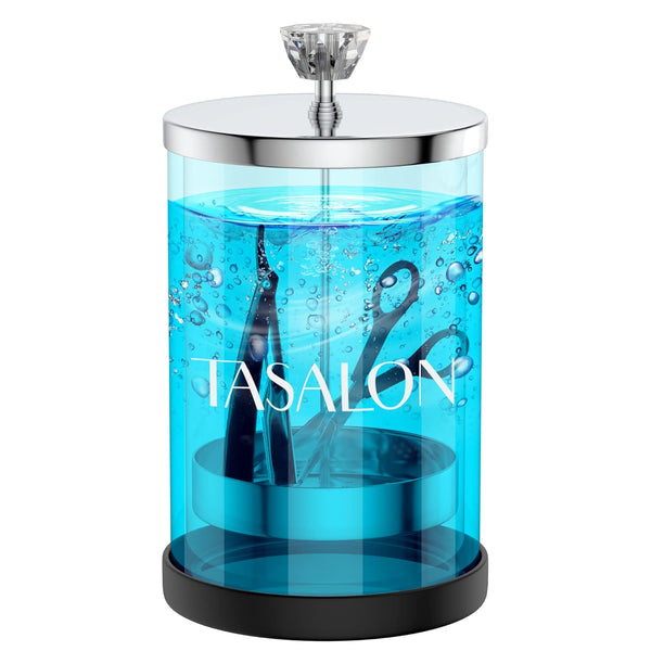 TASALON Barber Jar (25 oz) - Stainless Cap and Durable Glass, Disinfectant Jar with Removable Basket for Salon or Nail
