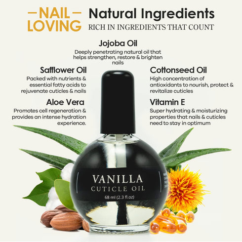 Moisturizing Cuticle & Nail Care Oil 2.3 Fl Oz - Vanilla Scented with Jojoba Oil, Aloe, Vitamin E for Hydration, Repair