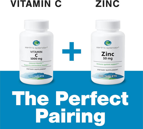 2 Pack Earth's Splendor Vitamin C 1000 mg Dietary Supplement for Immune Support (100 Caplets, 3+ Month Supply)
