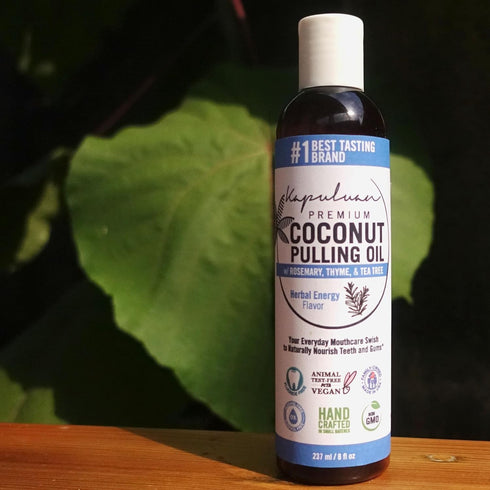 Coconut Pulling Oil Mouthwash for Teeth and Gums, 100% Pure, Non-GMO, Ayurvedic with Rosemary, Thyme, Tea Tree Oils