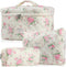 Cute Makeup Bag for Women - 3 Pcs Quilted Floral Coquette Aesthetic Travel Cosmetic Bags (Pink Flower)