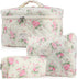 Cute Makeup Bag for Women - 3 Pcs Quilted Floral Coquette Aesthetic Travel Cosmetic Bags (Pink Flower)
