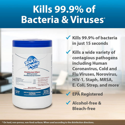 Plus Disinfectant Wipes Canister, 200 Wipes, Pre-Saturated for Industrial, Fitness, Office, Home Cleaning