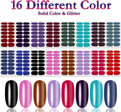 SILPECWEE 224 Pieces Nail Polish Stickers - Full Nail Wraps Solid Color Self Adhesive Gel Nail Strips