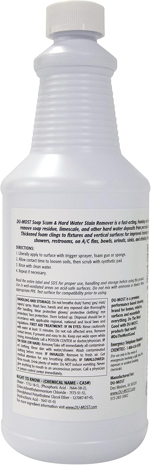 Soap Scum & Hard Water Stain Remover, High Foaming Acid Cleaner for Kitchen & Bathroom Use, 32 Oz