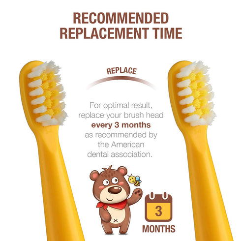 Vekkia Bear Kids Electric Toothbrush Replacement Heads, 7X More Plaque Removal, Soft Bristles, 4 Pack, Yellow
