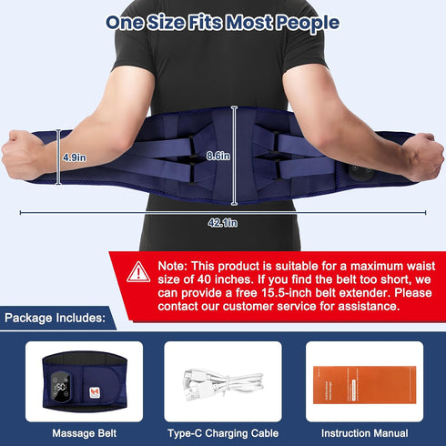 Relief,40" Cordless Heating Pad for Back Pain Rechargeable Lumbar Massager with Heat, Adjustable Vibration & Heating