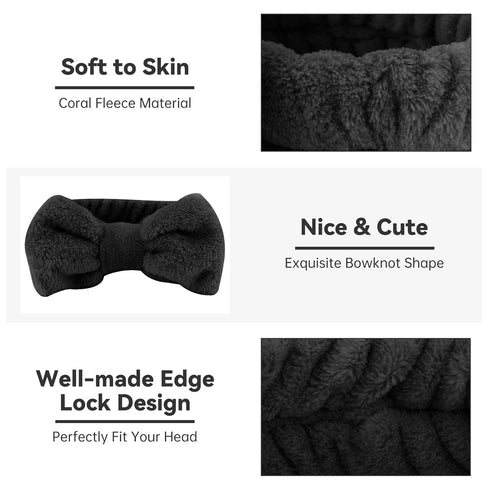 Ondder Black Spa Headband for Washing Face, Bow Skincare Headbands for Women and Girls