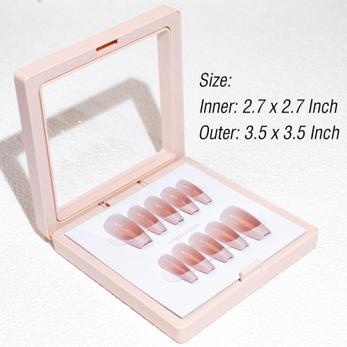 LIGHT RAIN Press on Nail Packaging - 3D Floating Frame, Storage Box Case, 24 pcs, Pink Color