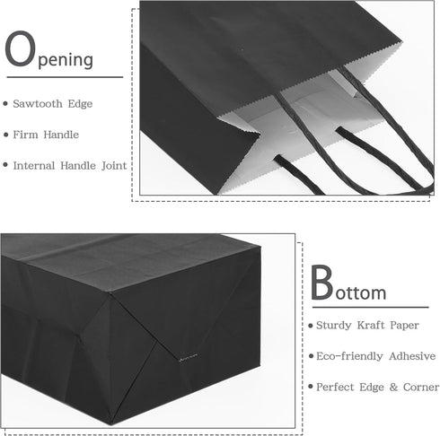 AZOWA Black Kraft Paper Gift Bags with Handles - 12 Pcs, 5 x 3.1 x 8.2 in