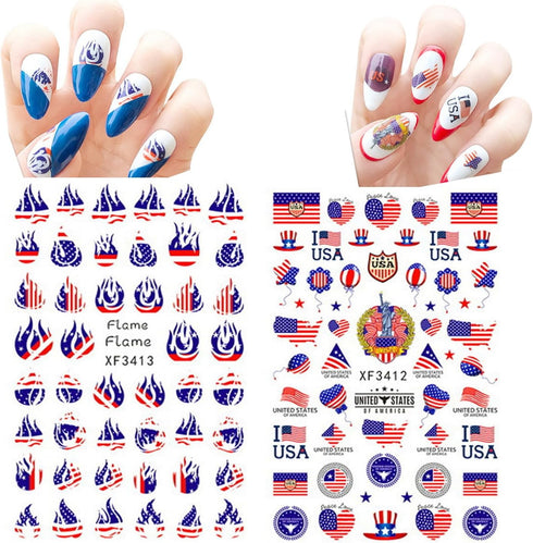 4th of July Nail Art Stickers American Independence Day Nail Design Lips Flag Hearts Flame Shape 3D Self-Adhesive Nail Art Supplies Patriotic Stickers for Women Girls 8Sheet by GRITOSE