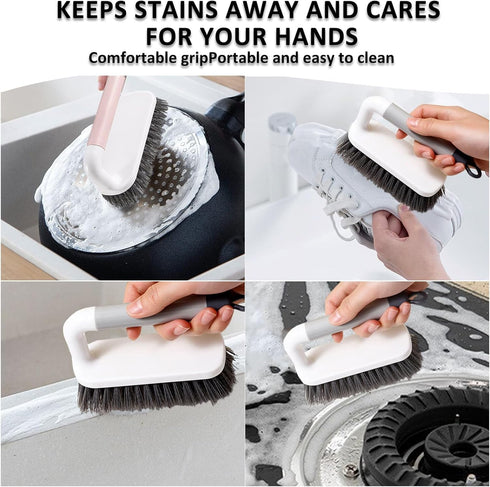 Scrub Brush, Heavy Duty Cleaning Brushes with Handle, 2 Pack for Shower, Bathroom, Kitchen, and Bathtub