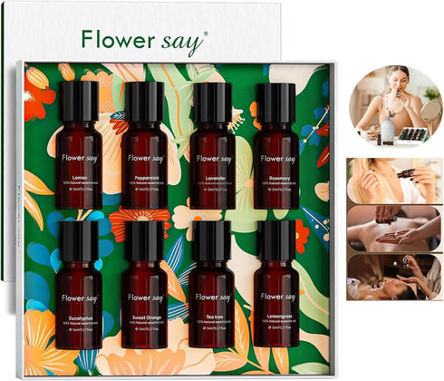 Flower SAY Essential Oil Set - 8 Pack 100% Pure Natural Essential Oils for Diffuser, Humidifier, Skin Care