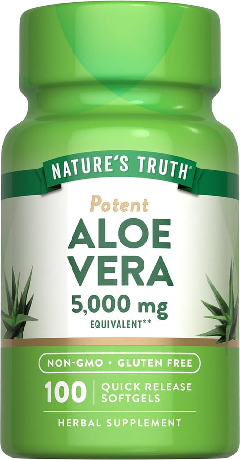 Nature's Truth Aloe Vera Softgels, 5000mg, 100 Count, Non-GMO and Gluten Free Supplement