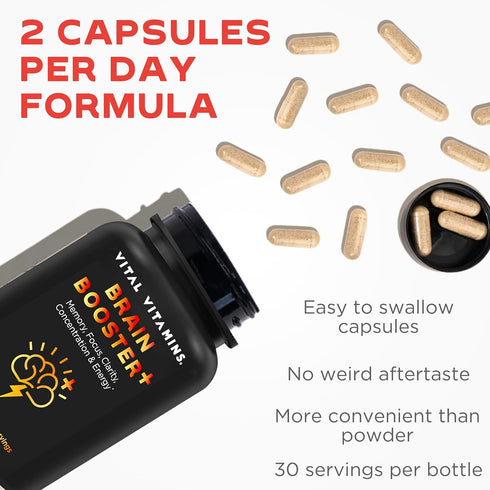 Vital Vitamins Brain Supplements for Memory & Focus - Nootropic Brain Health with Lion's Mane - 60 Count