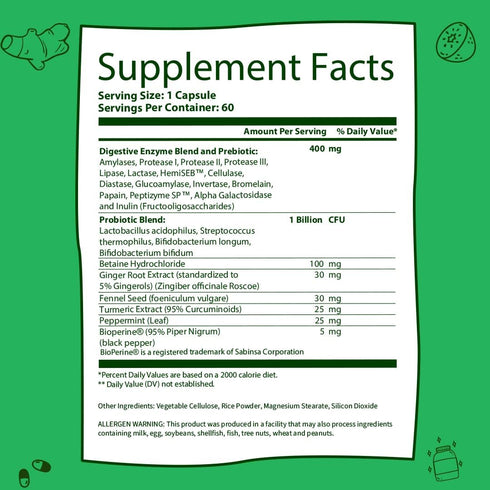 Super Enzymes Supplement - Digestive Enzymes with Prebiotics and Probiotics for Gut Health, 120 Capsules for Women and