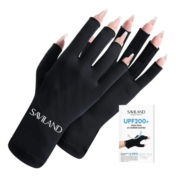 SAVILAND UV Gloves for Nails, Professional UPF200+ Fingerless UV Light Gloves for Gel Manicures, Black