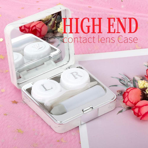 Contact Lens Case, Marble Contact Cases Travel with Remover Tool, Mirror, Tweezers, Contact Solution Bottle, Contact Lens Container Kit for Women & Girls (Grey)