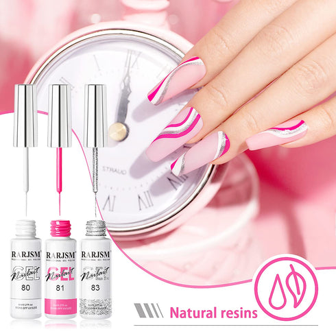 RARJSM Gel Liner Nail Art Polish Set of 6pcs, Popular Colors Black White Pink Rose Red Glitter Silver Gold, 8ml for DIY