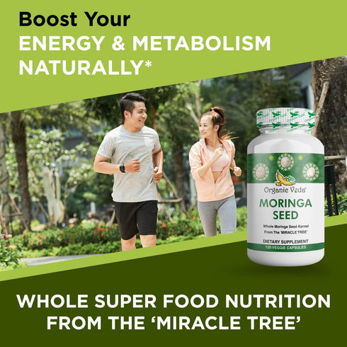 Organic Veda Moringa Seed Capsules - 1000mg Natural Moringa Seed Powder, Nutrients, Antioxidants, 120 Count