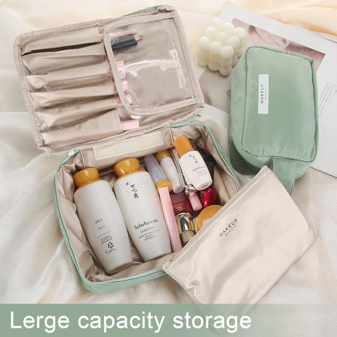Queboom Travel Makeup Bag, Cosmetic Bag Toiletry Bag for Women and Men (Green-3pcs)