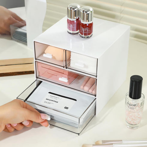 Makeup Organizer with 4 Drawers, Desk Organizer, Cosmetics Storage Box for nail polish, Lipstick, Brushes, Jewelry, Skincare, Bathroom Organization Boxes - White by MILULUGO