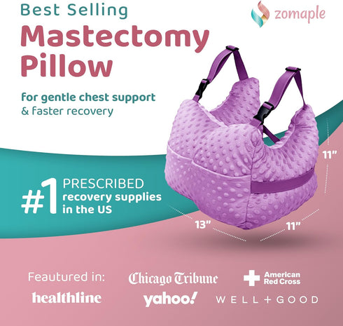 Zomaple Mastectomy Pillow with Strap, Seat Belt Cover & Shower Lanyard - Post Surgery Pillow, Breast for After Heart