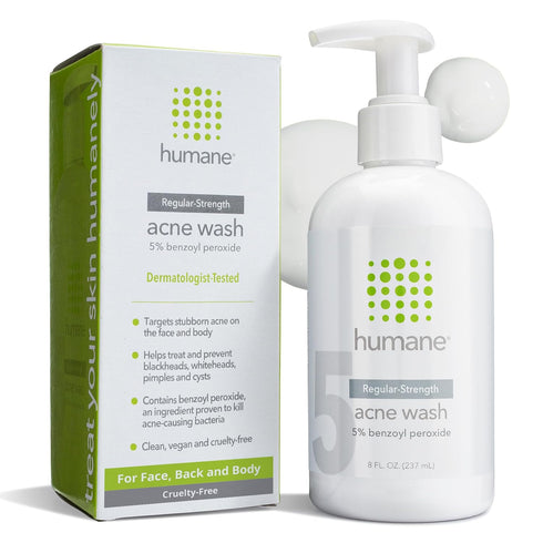 humane Benzoyl Peroxide Acne Face Wash - 5% Regular-Strength Treatment for Face, Skin, Back and Body