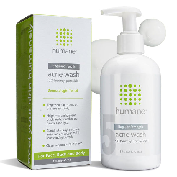 humane Benzoyl Peroxide Acne Face Wash - 5% Regular-Strength Treatment for Face, Skin, Back and Body