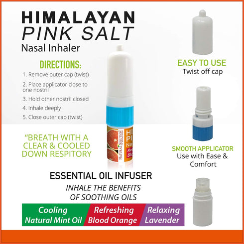 Natural Solution Himalayan Pink Salt Nasal Inhaler Aromatherapy with Essential Oils, 3 Pack for Breathing Relief