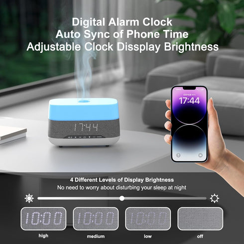 PRIBUY 300ml Essential Oil Diffuser with Bluetooth Speaker & Alarm Clock | Auto Shut-Off, Colorful Night Light, Timer