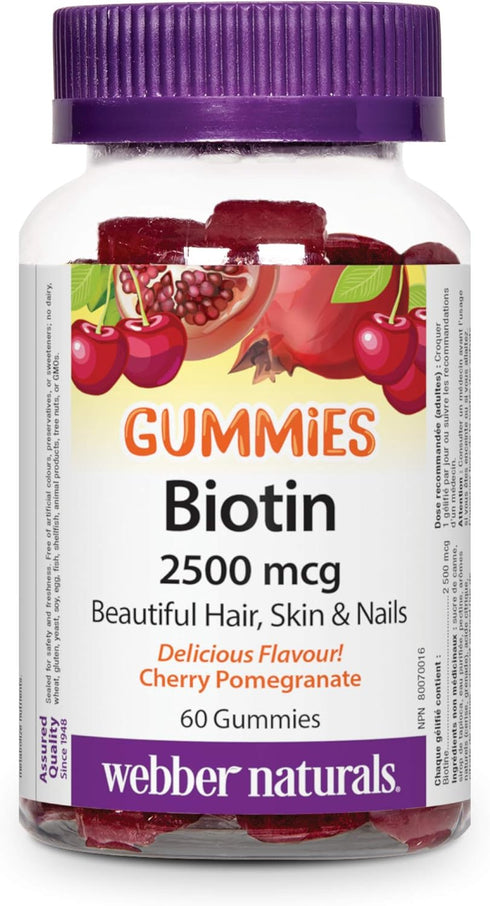 Webber Naturals Biotin Gummies, 2500 mcg, Cherry Pomegranate, 60 Gummies