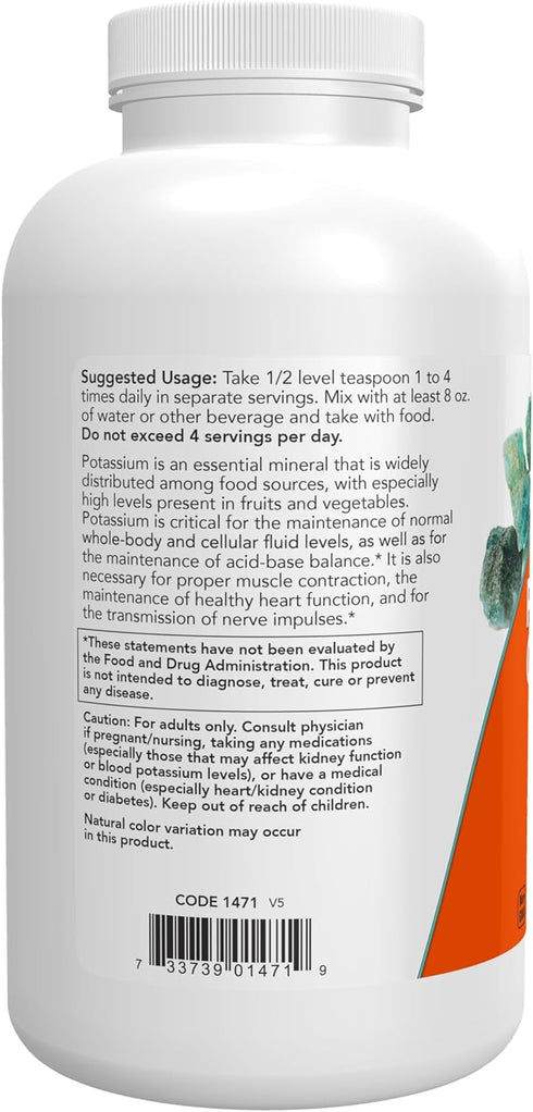 NOW Supplements Potassium Gluconate Pure Powder 175 mg, Essential Mineral*, 1-Pound