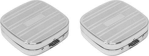 Set 2 3 Stephanie Imports Personal Pill Organizers, of Square-Shaped Pill Box with Mirror (Silver Etched Lines