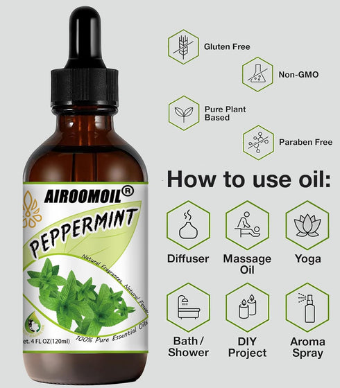 Peppermint Essential Oil, Aromatherapy for Showers, Shampoo, Soap, 4 Oz