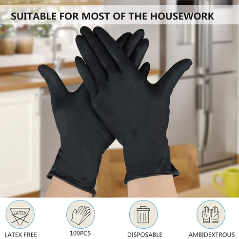 akgk 100 Pcs Disposable Black Nitrile Gloves, 4 Mil X-Large, Powder-Free Cleaning Gloves